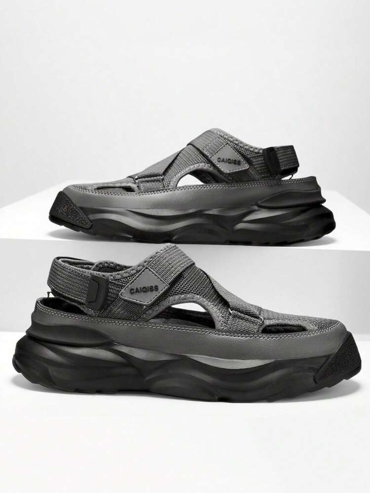 运动凉鞋和拖鞋、四季户外运动凉鞋、框架鞋、商务休闲厚底夏季凉鞋、沙滩鞋、透气舒适钩环可调节男士交叉鞋、男士夏季凉鞋、夏季运动鞋 - 灰色 - 查看 1