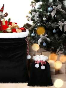 红色/绿色/粉色/黑色天鹅绒圣诞老人礼品袋带抽绳 - 圣诞树主题大号圣诞老人礼物袋 - 1 件 - 彩色 - 查看 9