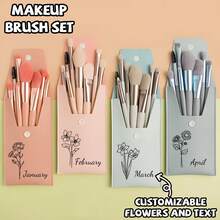 Customized Makeup Brush Set, Personalized Bridal Makeup Brush Set With Custom Birthday Flower And Name Combination, Ideal For Wedding, Bride, Bridesmaid Gifts, Surprise For Mom Or Girlfriend, Wife's Gift, Perfect Birthday Gift Christmas Beauty Accessories - one-size - View 1