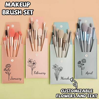 Customized Makeup Brush Set, Personalized Bridal Makeup Brush Set With Custom Birthday Flower And Name Combination, Ideal For Wedding, Bride, Bridesmaid Gifts, Surprise For Mom Or Girlfriend, Wife's Gift, Perfect Birthday Gift Christmas Beauty Accessories