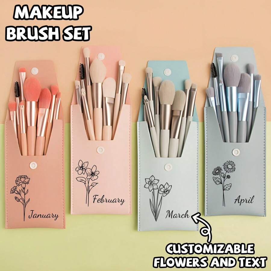 Customized Makeup Brush Set, Personalized Bridal Makeup Brush Set With Custom Birthday Flower And Name Combination, Ideal For Wedding, Bride, Bridesmaid Gifts, Surprise For Mom Or Girlfriend, Wife's Gift, Perfect Birthday Gift Christmas Beauty Accessories - one-size - View 1