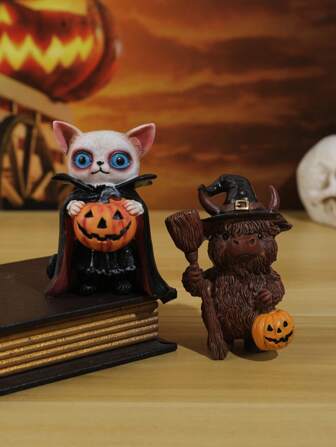 1pc Cute Resin Decoration Figurine, Highland Cow, Bat, Pumpkin, Christmas Atmosphere Decor