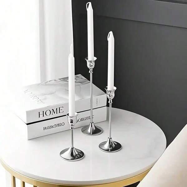 6 peças elegantes porta-velas vintage prateados, suportes de velas de mesa de metal, porta-velas românticos para jantar à luz de velas, adequados para encontros, festas, Halloween, Natal, decoração de casa