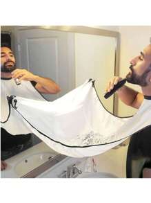 1pc Men's Shaving Apron, Transparent Suction Cup Beard Trimming Apron, Suitable For Home Bathroom/Men's Grooming Salon/Travel - White - View 3