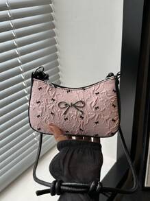 纯色迷你腋下单肩包，PU皮小包，简约休闲百搭手提包，大容量，蝴蝶金属装饰，适合购物、约会、旅行、手机袋