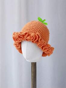 1 件男女通用手工针织无檐便帽，荷叶边渔夫帽，骷髅、南瓜、角图案，趣味角色扮演拉法帽 - 彩色 - 查看 8