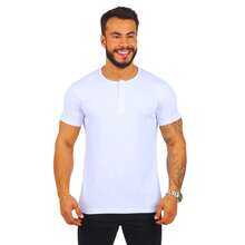 Men's Henley T-Shirt Basic 3-Button Shirt 100% Cotton - trắng - Xem 2