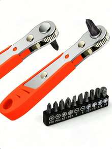 适用于狭窄空间的螺丝刀手柄，前后，弯曲扳手，直角弯曲，螺丝刀，钢材质，红色，需要组装，非电动，无需电池，适用于工业和科学用途