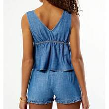 Women's 2 Piece Denim Outfits Deep V Neck Tie Front Sleeveless Tank Tops Elastic Waist Ruffle Hem Shorts Y2k Two Piece Jeans Set Summer Vacation Outfits - 淺藍色 - 查看 4