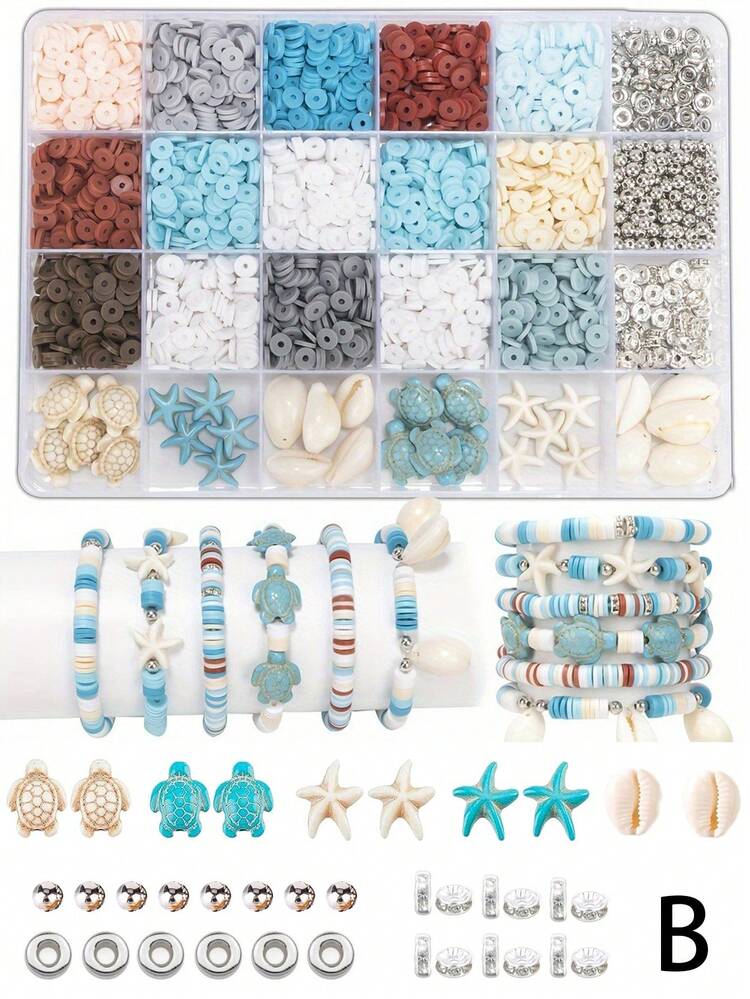 1 Box Ocean Themed Beading Set, Summer Holiday Style Friendship Bracelet Making Kit, Clay Beads Set For Jewelry Making DIY - Bracelets, Necklaces, Earrings, Craft Gifts - Multicolor - View 3