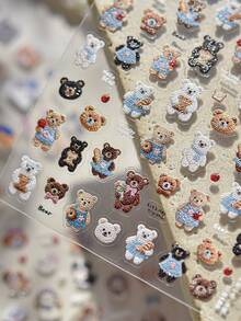 1pc Elegant Embroidered Bear Nail Art Sticker - Ballet Style Bear Design, Suitable For DIY Fashionable Nails, Perfect For Autumn/Winter Nail DIY - Brown - View 3