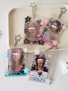1个闪光五角星吊坠硬卡夹女生渐变三寸卡包学生追星小卡砖 - 彩色 - 查看 3