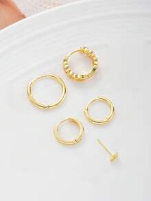 5 件优雅铜锆石镶嵌心形金耳钉套装，女士珠宝配饰，适合节日、约会、派对、日常佩戴 - 款式1 - 查看 5