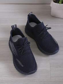 1 par de zapatos deportivos con cordones simples para niños y niñas, cómodos y duraderos, adecuados para la primavera - Azul - Ver 1