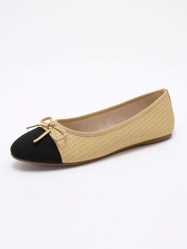 Bow Patchwork Flat Shoes, Low Vamp Soft Bottom Lightweight Comfortable Flats, Spring/Summer/Autumn