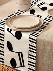 1pc Music Note & Piano Keyboard Pattern Linen Table Runner, Suitable For Holidays, Parties, Birthdays, Dinners, Kitchen & Dining Room Decor, Dresser/Cabinet Cover, All Season Home Decor - Multicolor - View 2