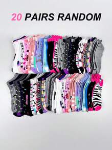 20 Pairs Random Pattern Socks, Simple & Breathable Low Cut Ankle Socks, Women's Stockings & Hosier - Multicolor - View 12