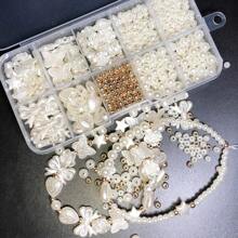 Caja de 800 piezas de cuentas blancas mixtas de ABS con formas variadas y hilos elásticos con acabado pulido para una elegante artesanía de joyas y decoraciones, hacer artículos de joyería hechos a mano y crear cadenas para teléfonos.