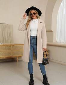 BZB Women's Trench Coat Long Wool Blend Pea Coat Winter Casual Overcoat Notched Lapel Collar Belted Long Jacket Outerwear - Màu be - Xem 7