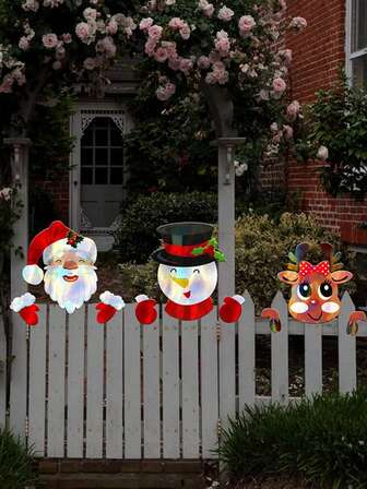 3 Packs Decorative Christmas Plastic Fence Peeker Durable Cute Yard Fence Art Sign Santa Claus Elk Snowman Ornament For Garden Outdoor Yard Christmas Party Decoration