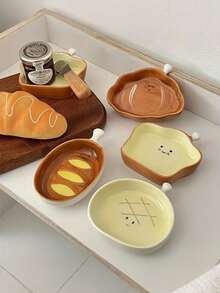 4 件套酱料碟套装，4 英寸可爱面包形沙拉/番茄酱/蘸酱盘，适合早餐、午餐、晚餐/家庭厨房/家居装饰