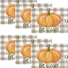 1 pieza/4 piezas/6 piezas Manteles individuales de lino con estampado de calabaza, adecuados para la mesa de comedor, decoración para todas las estaciones, manteles de mesa modernos y lavables, decoración de habitaciones, posavasos, manteles de cocina y comedor, decoración de fiestas interiores y exteriores, decoración del hogar, regalo ideal