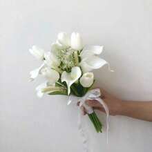 Bridal Bouquet - Real Calla Lily, Bride's Bouquet, Bridesmaid Bouquet, Bride's Bouquet, White Artificial Flowers, Spring Mother's Day Easter Gift, Home Kitchen Wedding Decor