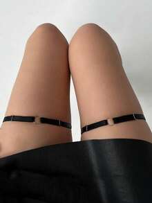 2件装女士可调节黑色涤纶弹力吊袜带，朋克风大腿吊带袜腿带 - 黑色 - 查看 8