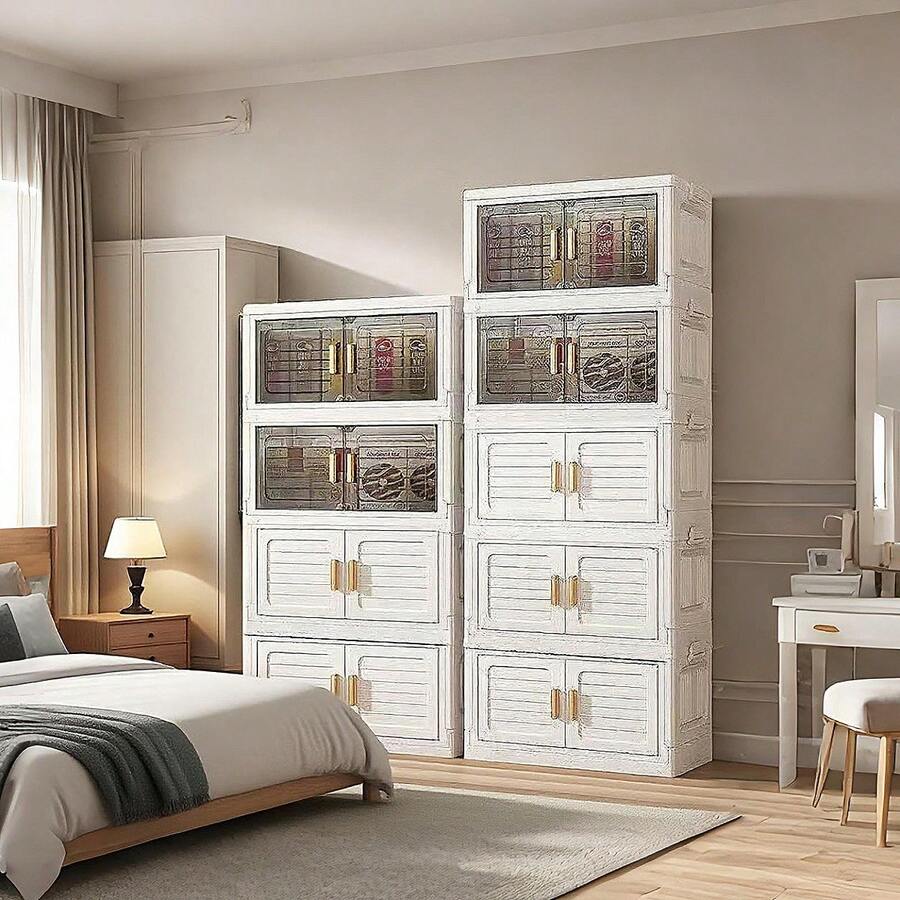 1/2/3/4/5/6 层 17.72 英寸厚家用储物柜 - 可折叠带轮，容量大，可存放杂物、零食、玩具和衣服，适用于厨房、卧室、客厅和浴室