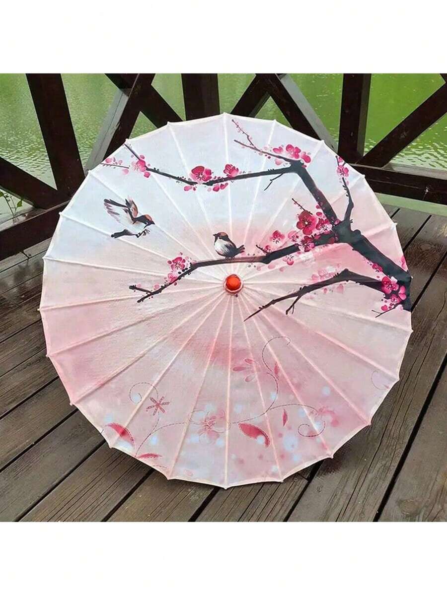 1把中国风花朵伞，防晒丝绸布防雨伞，樱花竹制花卉伞，适用于婚礼派对装饰，也可用于学校、办公室、家庭、旅行、返校用品、春夏精选、伴娘礼物、房间、海滩、旅行、男女通用、度假、可爱小物、母亲节礼物、花园、夏季、海滩、房间装饰、软萌可爱、海滩必备、毕业季、毕业典礼、祝贺毕业、毕业派对、旅行徒步必备、便携工具、夏季必备、夏季便携、雨伞