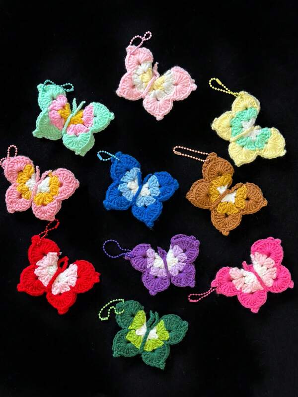 5/10PCS Crochet Butterfly Keychain – Women's Bag Charm, Stylish Handbag Accessory, Purely Handmade Bag Pendant, Backpack Decoration, Concert Support Trinket, A Lovely Gift For Girls And Mothers (Approximately 3.94 Inches)