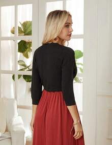 Women's 3/4 Sleeve Bolero Shrug Lightweight Open Front Cropped Cardigan Knit Shrugs For Dresses - màu đen - Xem 8