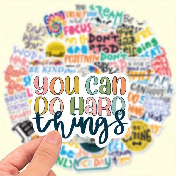 50pcs Motivational Quote Graffiti Stickers - Reusable Self-Adhesive Vinyl Decals With Glitter Accents, Matte Finish & Irregular Shapes For Laptop, Water Bottle, Luggage, Helmet, Skateboard - Inspirational Quotes For Teens & Adults, Motivational Stickers, Laptop Decoration, Playful Font Design, Colorful Designs