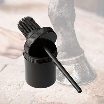 1 pieza Recogedor de cascos y cepillo con aceite con mango ergonómico, cerdas duraderas y cubo de almacenamiento - Herramienta portátil de cuidado equino, diseño compacto, construcción resistente, material duradero, para propietarios de mascotas