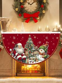 1pc Merry Christmas Fan-Shape Banner, Polyester Santa Claus Snowman Outdoor Banner, 2025 Christmas Decorations For Home Garden Fence, Yard Bunting Flag, Xmas Party Supplies