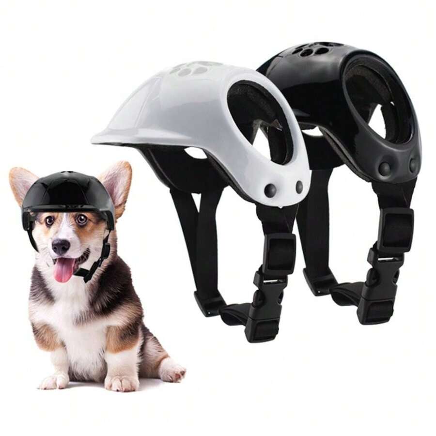 Cascos para mascotas perros con agujeros para las orejas, casco de seguridad ajustable para motocicleta de mascotas, casco de locomotora para mascotas, accesorios elegantes para perros