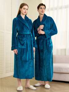 1pc Extra Long Flannel Bathrobe, Adult Flannel Bathrobe, Thermal Lined, Suitable For Hotels, Spas, Beauty Salons, Absorbent & Quick Dry, Loose Fit, Multi-Color, Minimalist Design, Bathroom & Home EssentialsWarm Winter Decora - Multicolor - View 22