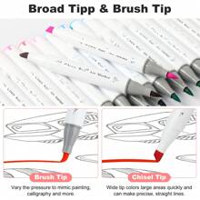 Chen Rui Canetas marcadoras permanentes com ponta dupla, pincel e cinzel, 168/120/100/80/60/48 cores, com base, perfeitas para artistas adultos, colorir animes, esboçar ilustrações e fazer cartões, presente de Natal e Ano Novo - recarregáveis, volta às aulas