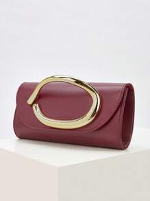 Retro Vintage Solid Color Clutch Wallet, All-Match Carry On Purse, Stylish PU Bag For Women, And For Wedding, Party, Prom, Dinner - Burgundy - View 3