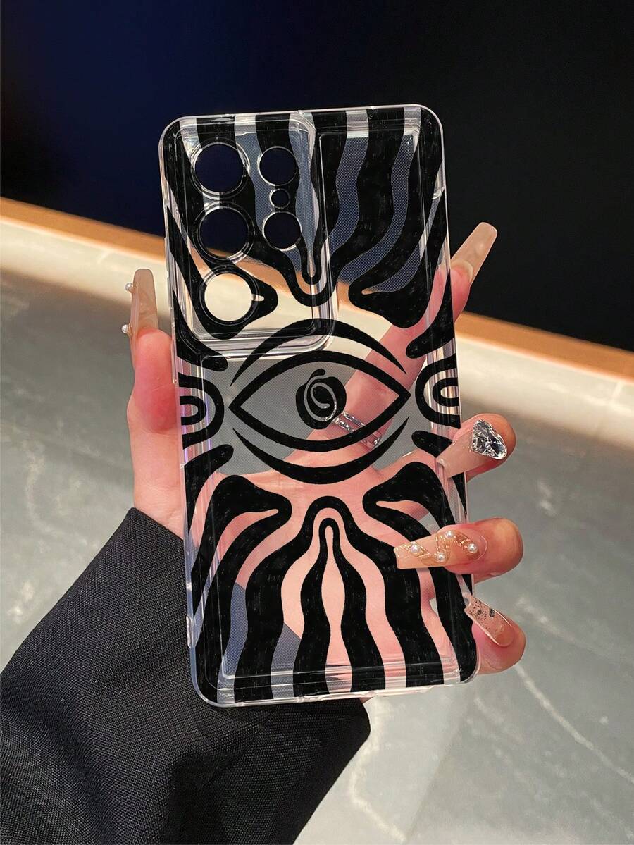 1pc Creative Eye Doodle Transparent Airbag Anti-Drop Phone Case, TPU Material, Suitable As Holiday Gift Compatible With IPhone XS/XS Max/XR/11 12 13 14 15 16 Pro/Pro Max/14 15 16 Plus And Series Phones - Multicolor - View 1