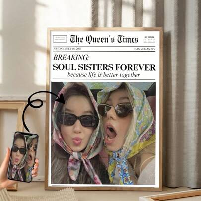 1 Stück Zeitungsdruck nach Maß, da es ein ikonischer Zeitungsdruck ist, Geschenk für beste Freundin, individuelle Wandkunst für Freundschaft, Geschenk für beste Freundin, bestes Geschenk, geeignet für Badezimmer Dekoration, Küchen Dekoration, Wohnzimmer Dekoration, Schlafzimmer Dekoration, optional mit Rahmen