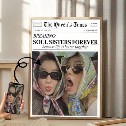 1pc Custom Newspaper Print, Because It's Iconic Newspaper Print, Gift For Best Friend, Custom Friendship Wall Art, Best Friend Gift, Best Gift,Suitable For Bathroom Decor ,Kitchen Decor,Living Room Decor,Bedroom Decor,Optional Frame,Optional Frame