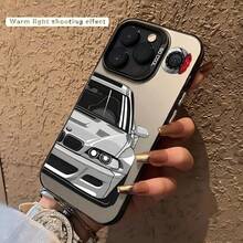 CarIMD Colorful Silver Half-Face Racing Print Style Shockproof Phone Protective Case Compatible With IPhone 11 12 13 14 15 16 Pro Max Series, 7 8 Plus Xr X Xs Max Xs