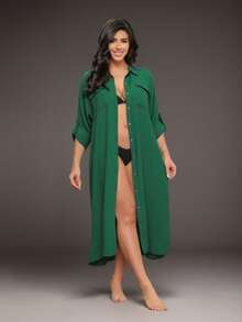 LEABAY ⭐ LONG BEACH KIMONO - NEW SUMMER 2025! ELEGANT, FLUID AND BREATHABLE - FREE SHIPPING ⭐ - Green - View 2
