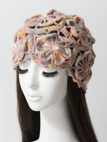 一顶女士彩色手工钩针镂空针织帽春夏透气小众旅行露脸小包包帽时尚套头帽时尚百搭