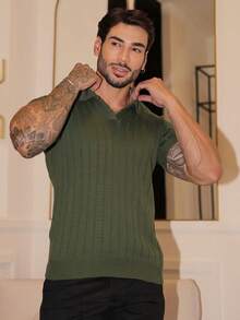 Men's Chic Lightweight Textured Knit Sweater Shirt, High Quality, Perfect For Autumn And Winter, Father's Day. - xanh quân đội - Xem 4