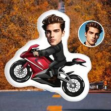 Cojines personalizados con foto, Conducción de motocicleta, Personalización de fotos, Decoración de sofá y cama para todas las estaciones, Novedad, Cojines, Decoraciones, Unisex, Divertido, Adecuado para el Día del Padre, Día de la Madre, Halloween, Navidad, Nochebuena, San Valentín, Cumpleaños, Aniversarios personalizados, Acción de Gracias, Pascua, Día de los Inocentes, Carnaval