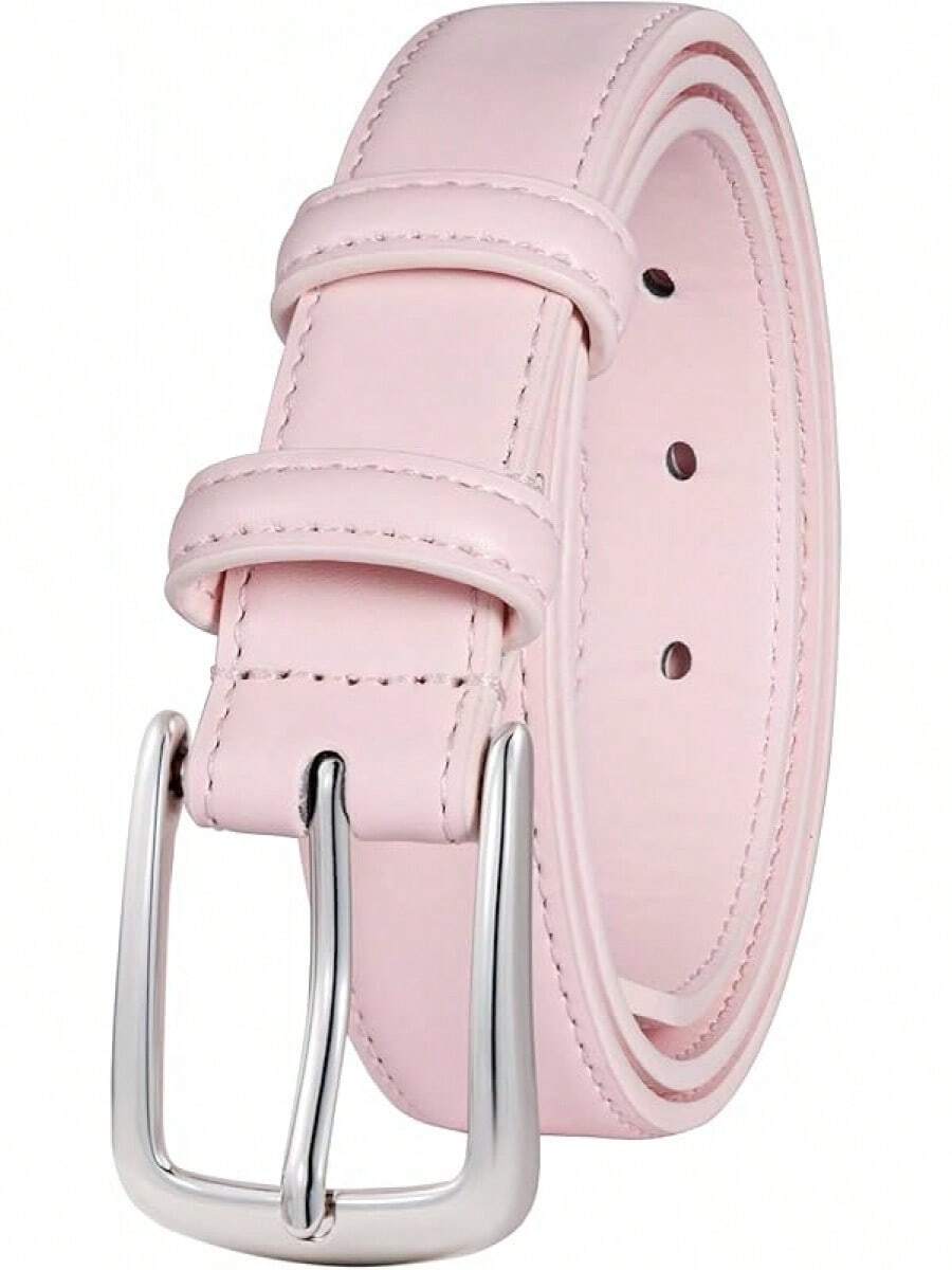 Multicolored Leather Waist Belt With Pin Buckle For Jeans - Pink - View 1