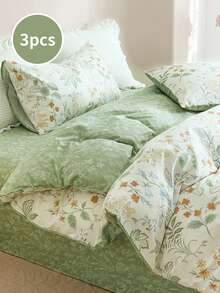 三件套花卉图案被套套装，床上用品，超柔软亲肤被套，水洗处理，花卉印花被套套装，包含枕套，不含被芯，适用于单人床、双人床、大号床、特大号床，四季皆宜，家居装饰，床上用品礼品，可机洗