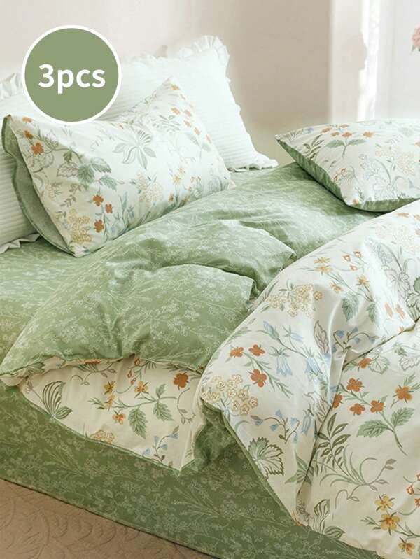 Juego de funda nórdica de 3 piezas con estampado floral, ropa de cama súper suave y amigable con la piel, funda nórdica lavada, juego de edredón con estampado floral y funda de almohada, sin incluir el relleno del edredón, se ajusta a camas individuales, dobles, queen y king, adecuado para todas las estaciones, decoración del hogar, regalos de ropa de cama, lavable a máquina, individual, doble, queen, king